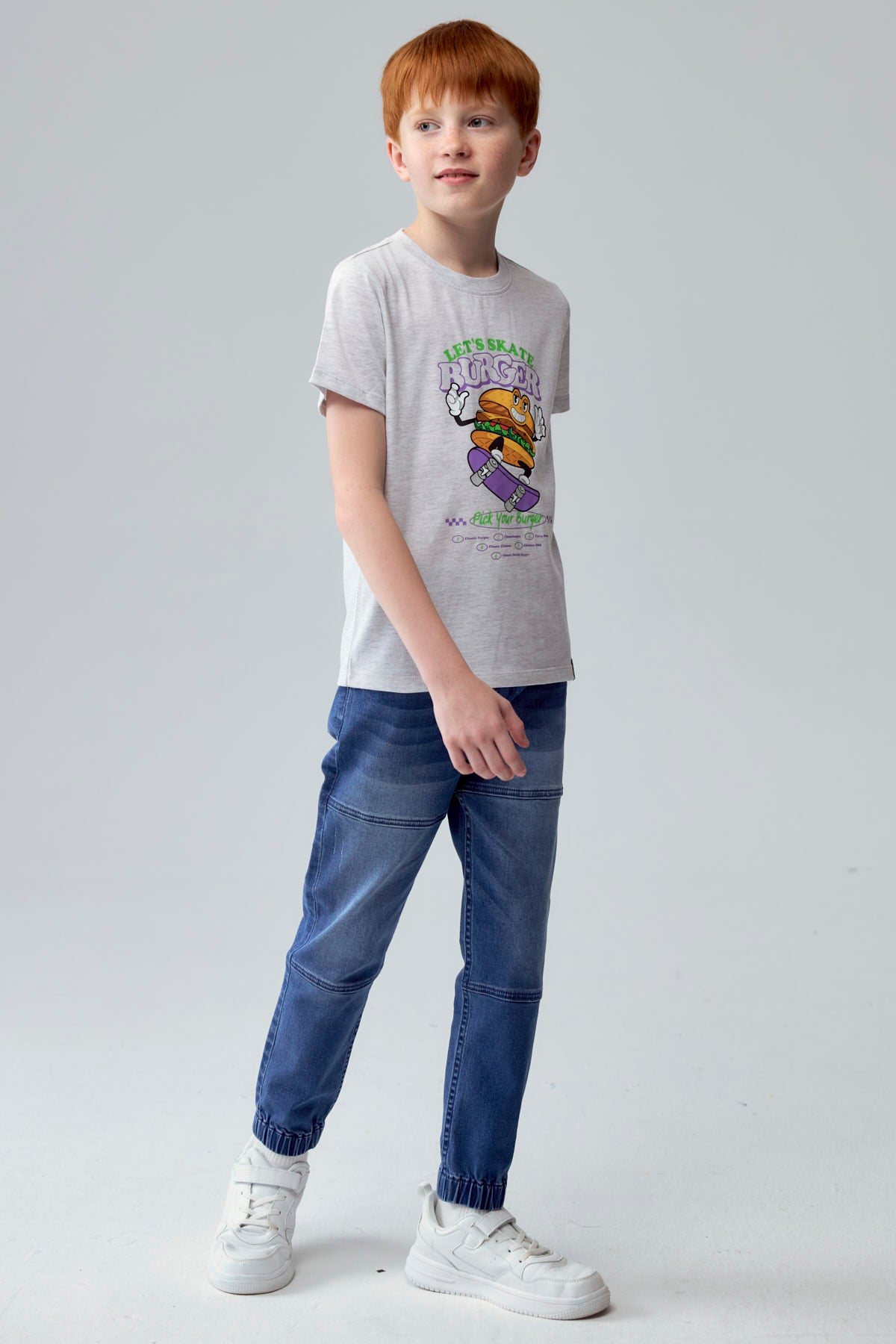 Polera Niño Básica Estampada Gris Melange Claro