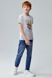 Polera Niño Básica Estampada Gris Melange Claro