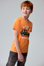 Polera Niño Básica Estampada Naranjo