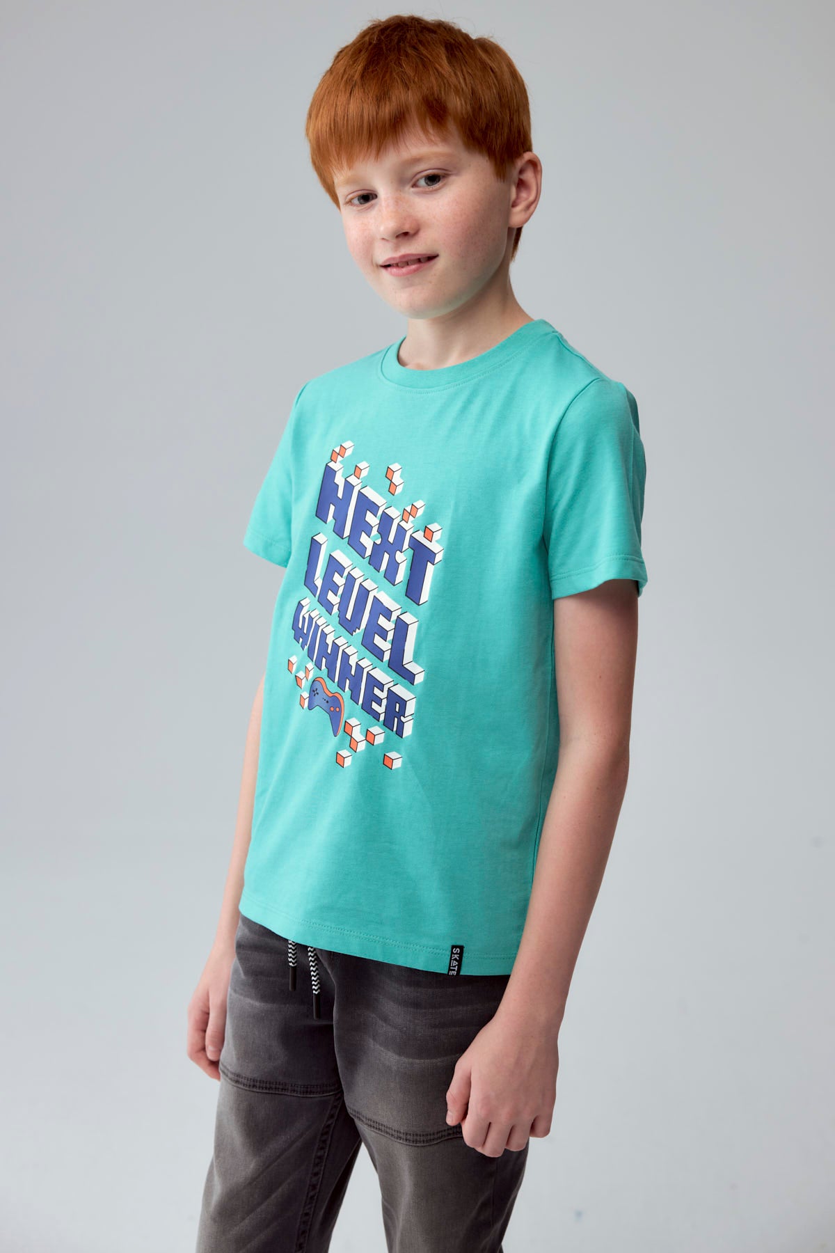 Polera Niño Básica Estampada Verde Claro