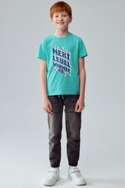 Polera Niño Básica Estampada Verde Claro