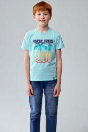 Polera Niño Básica Estampada Aqua
