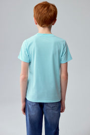 Polera Niño Básica Estampada Aqua