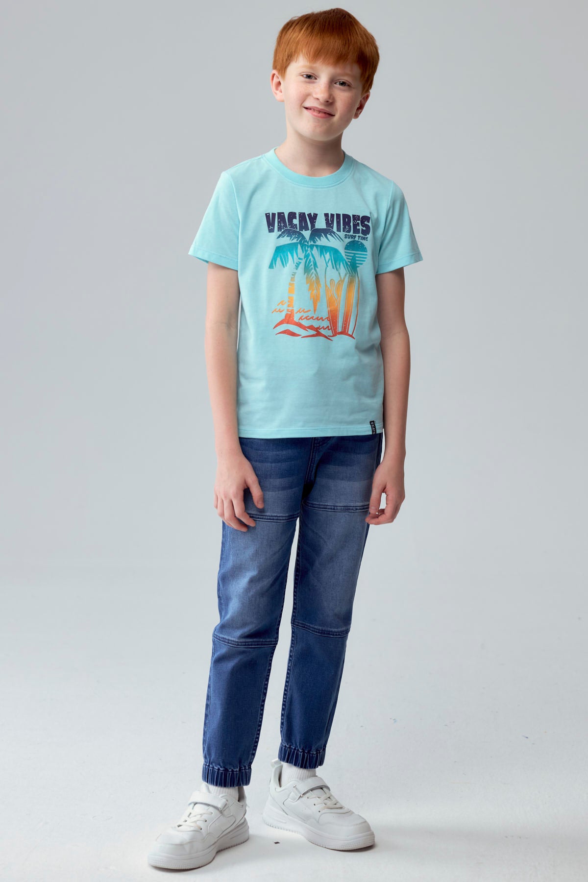 Polera Niño Básica Estampada Aqua