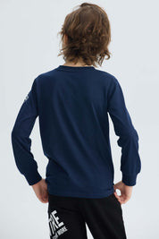 Polera Niño Print Azul Oscuro