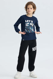 Polera Niño Print Azul Oscuro