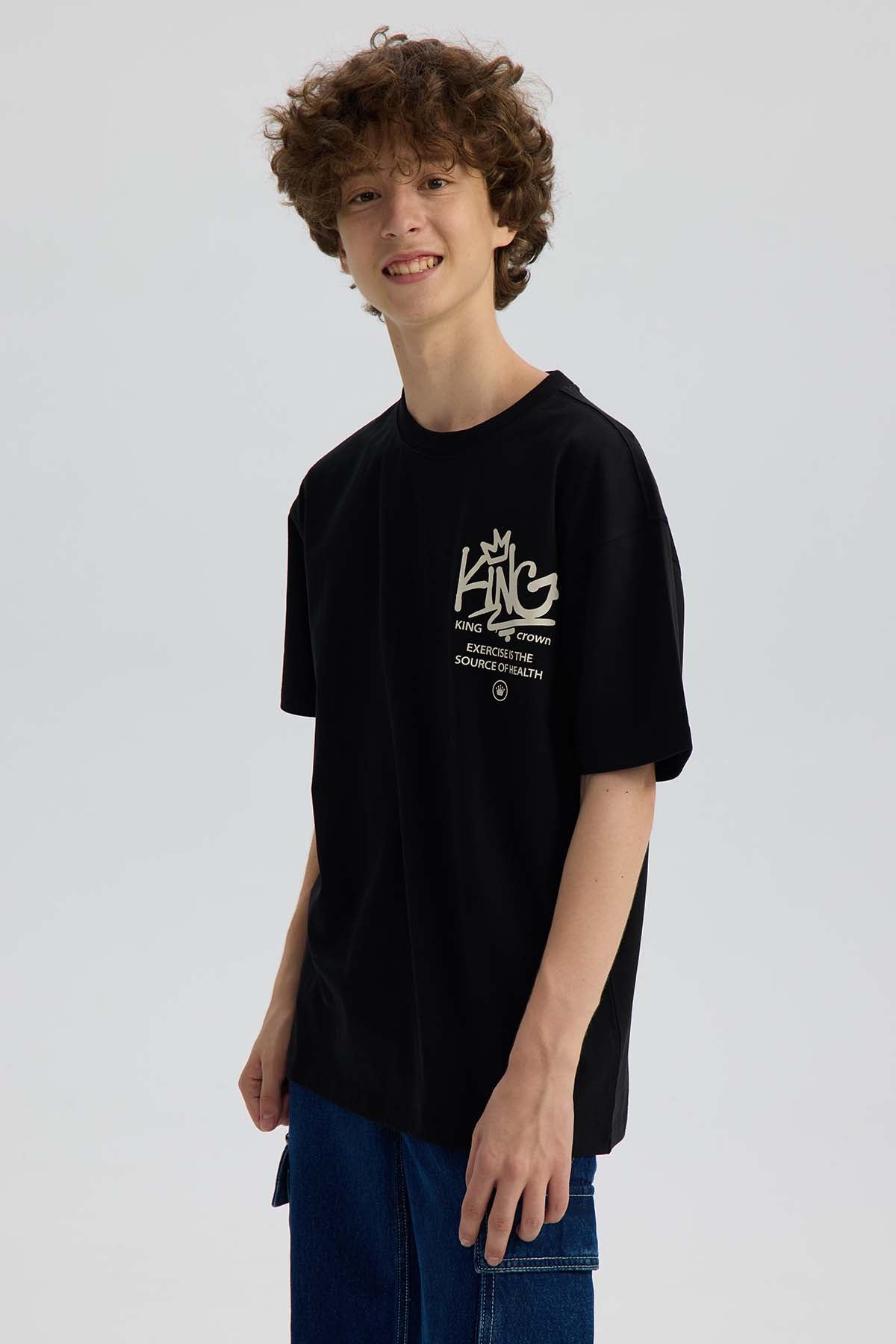 Polera Niño Con Print Negro
