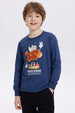 Polera Niño Print Lentejuelas Azul