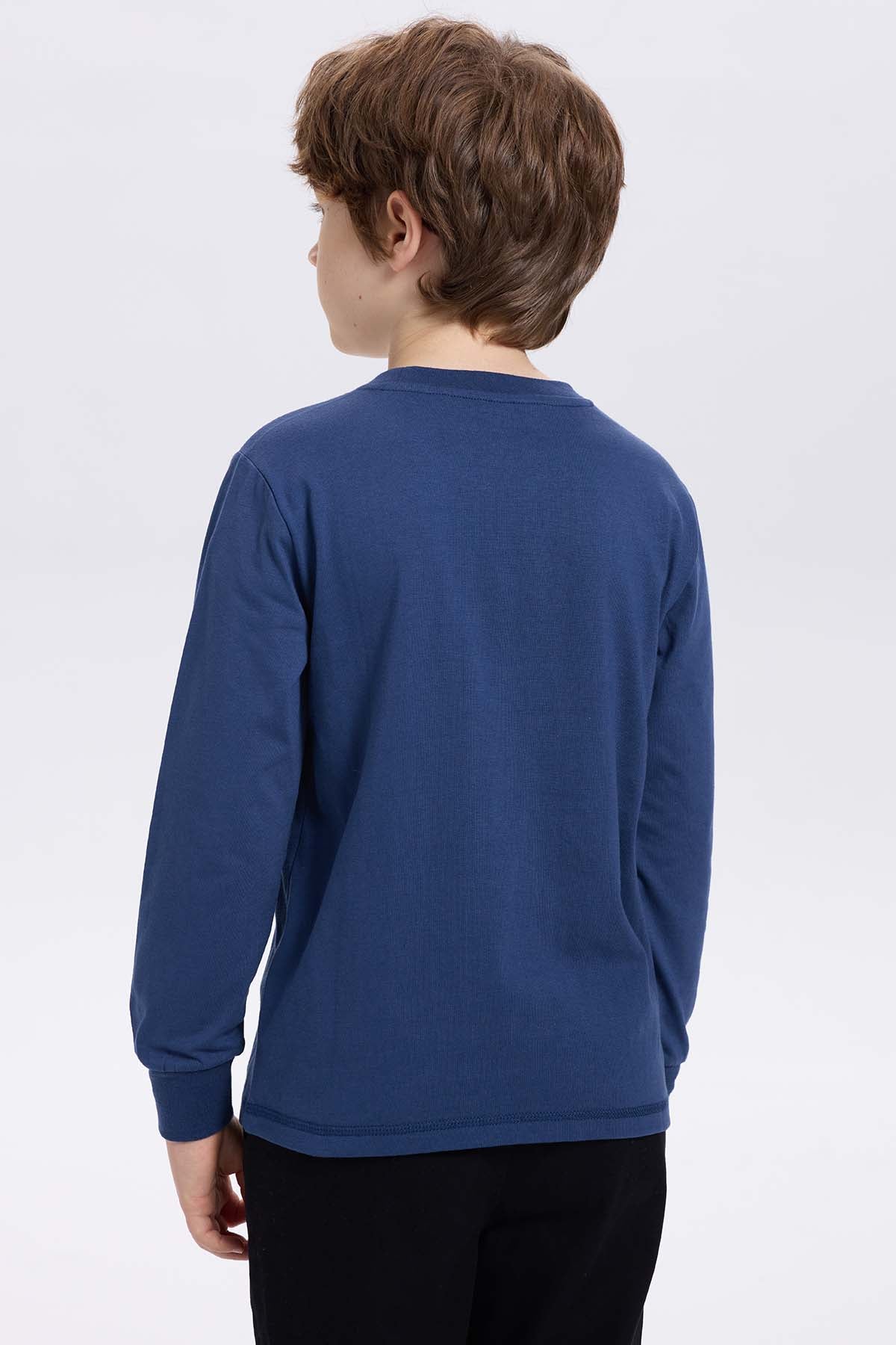 Polera Niño Print Lentejuelas Azul