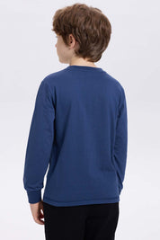 Polera Niño Print Lentejuelas Azul