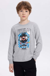 Polera Niño Print Lentejuelas Gris