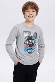 Polera Niño Print Lentejuelas Gris