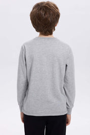 Polera Niño Print Lentejuelas Gris