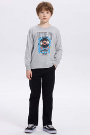 Polera Niño Print Lentejuelas Gris