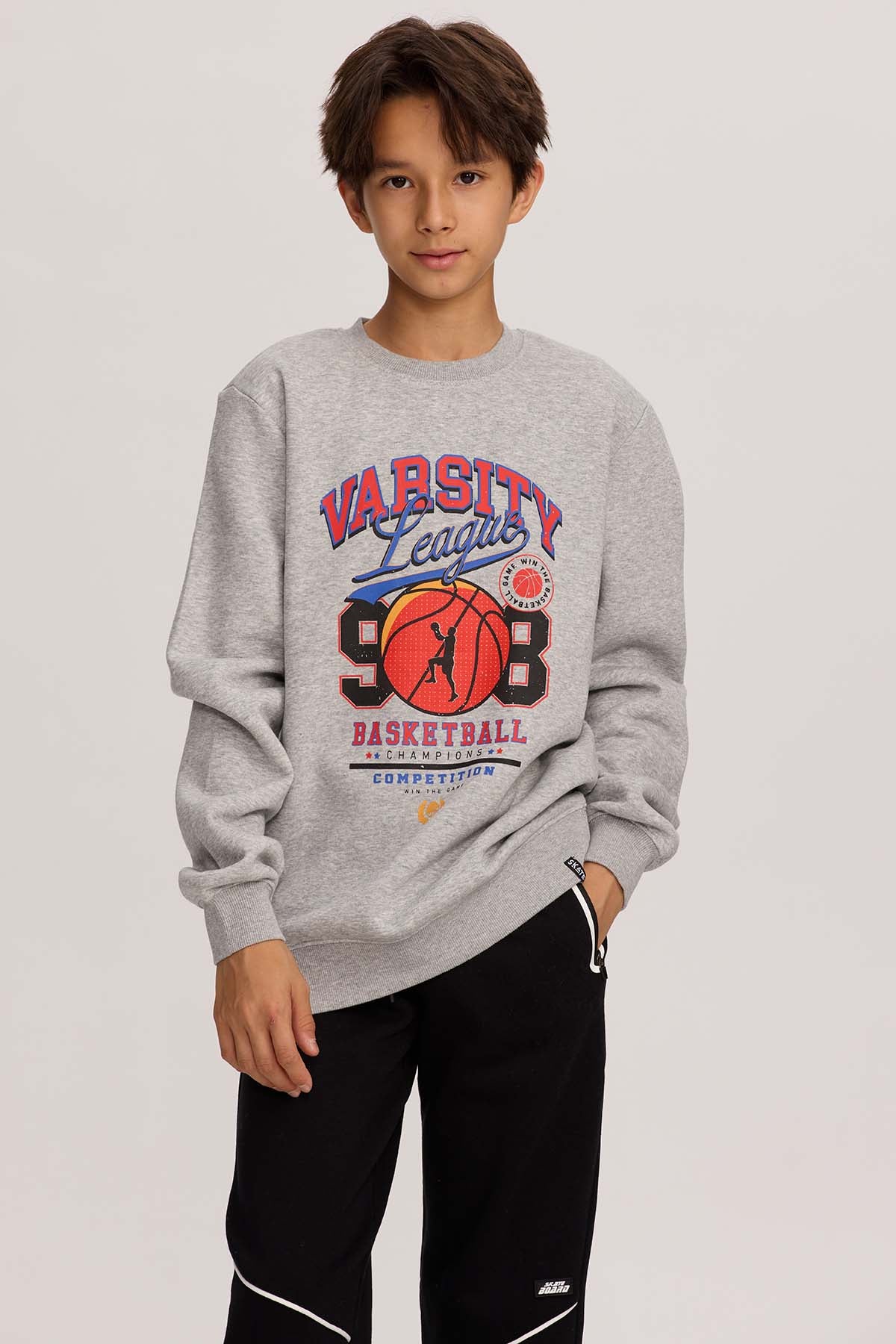 Polerón Niño Básico Print Gris Melange