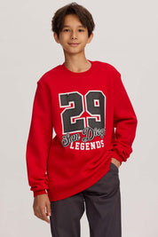 Polerón niño básico print rojo con estampado numérico