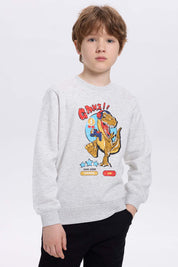Polerón niño básico print gris melange claro con dinosaurio