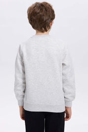 Polerón niño básico print gris melange claro con dinosaurio