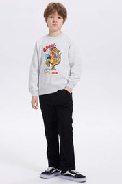 Polerón niño básico print gris melange claro con dinosaurio