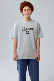 Polera Niño Label Frontal Gris Melange