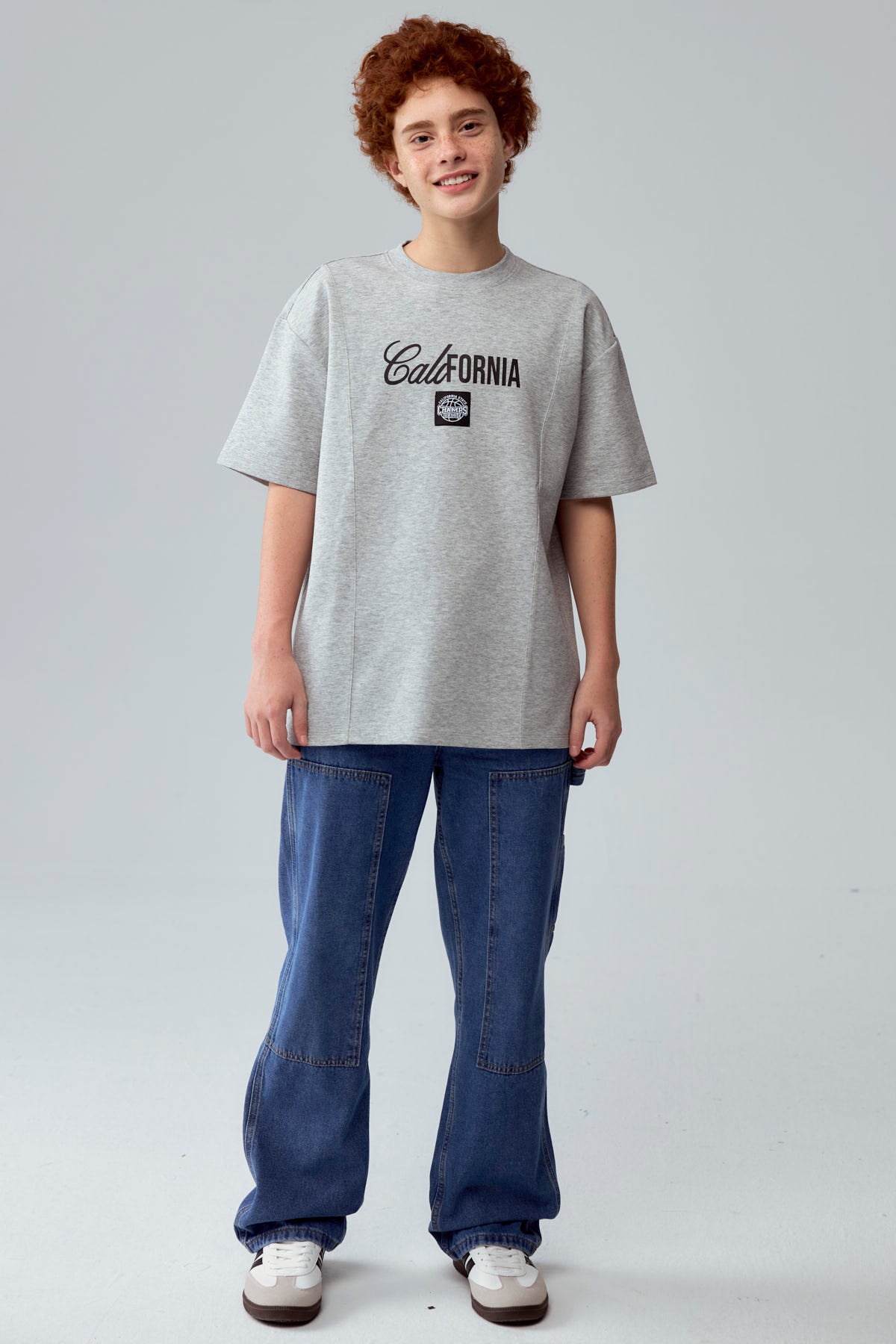 Polera Niño Label Frontal Gris Melange