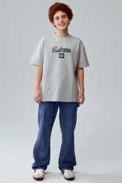 Polera Niño Label Frontal Gris Melange