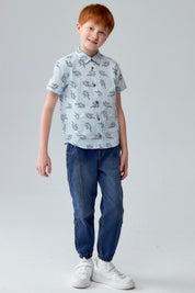 Camisa Niño Lino Celeste