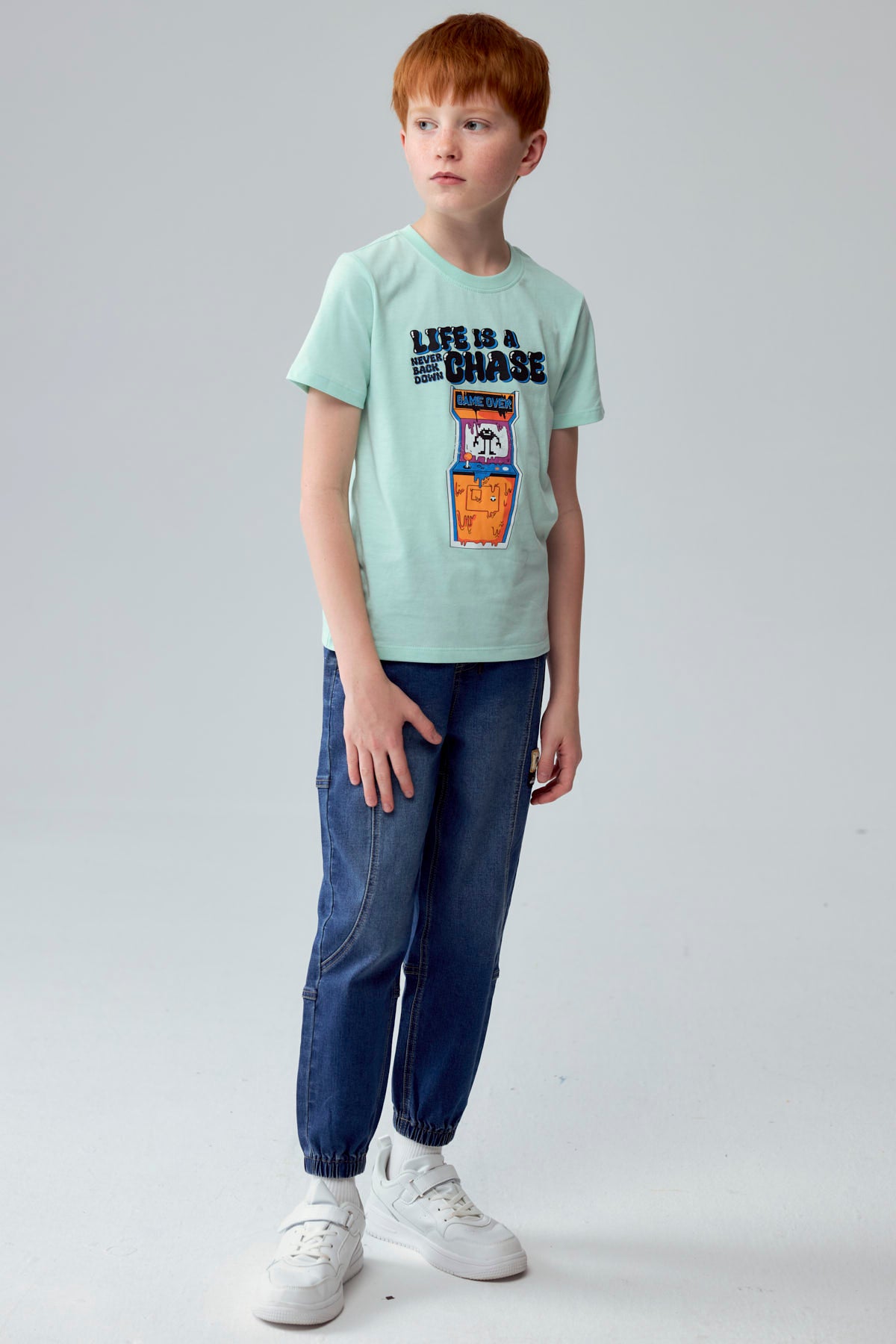 Polera Niño Print Gamer Verde Claro