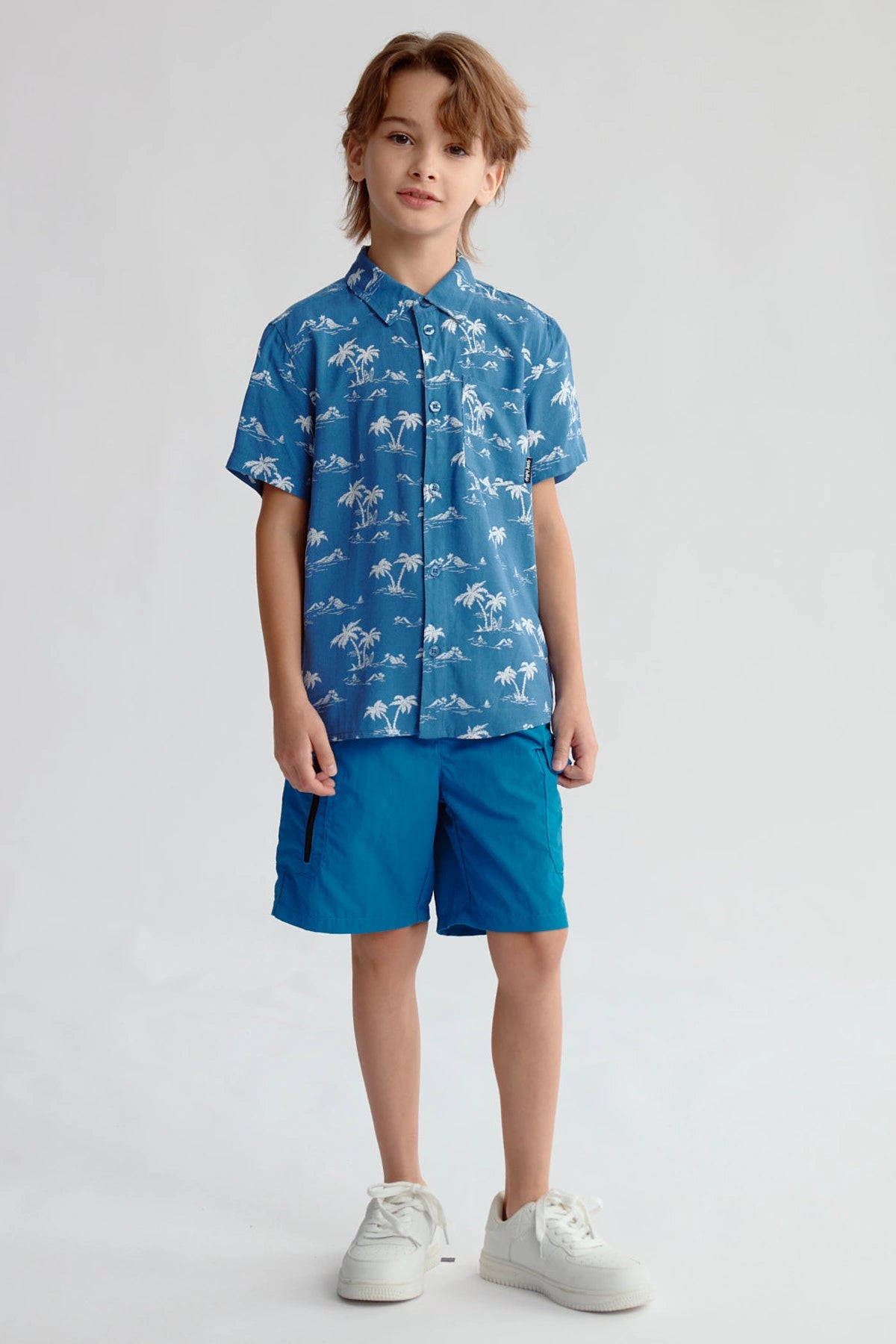 Camisa Niño Guayabera Azul