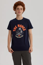 Polera Niño Básica Estampada Azul Oscuro