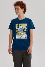 Polera Niño Básica Estampada Azul Petroleo