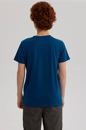 Polera Niño Básica Estampada Azul Petroleo