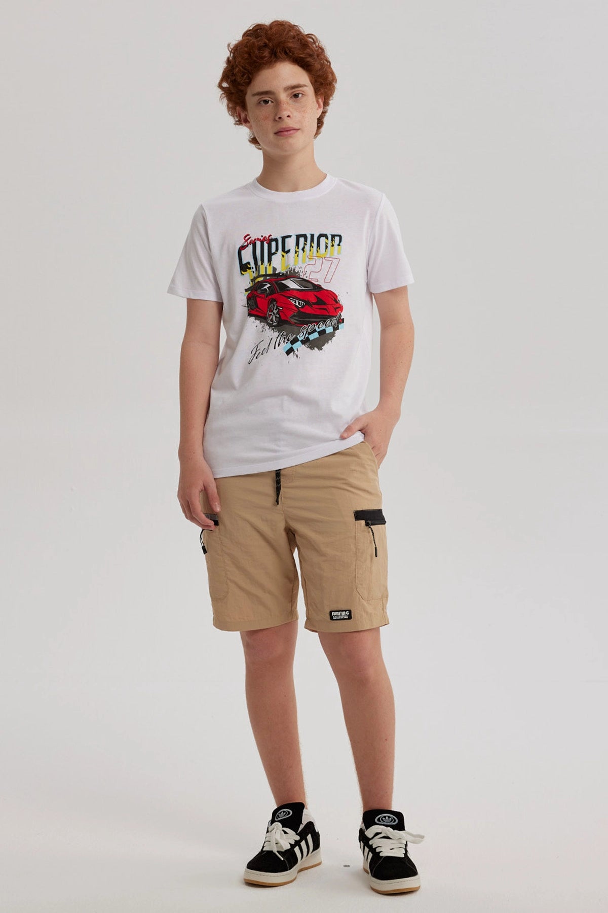 Polera Niño Básica Estampada Blanco