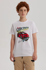 Polera Niño Básica Estampada Blanco