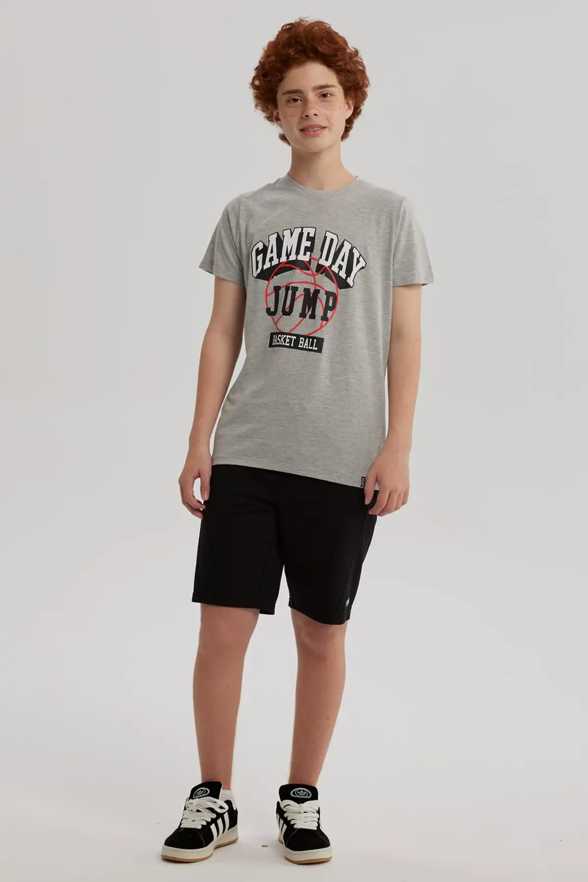 Polera Niño Básica Estampada Gris Melange