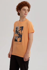 Polera Niño Básica Estampada Naranjo