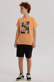 Polera Niño Básica Estampada Naranjo