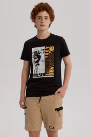 Polera Niño Básica Estampada Negro