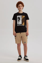 Polera Niño Básica Estampada Negro