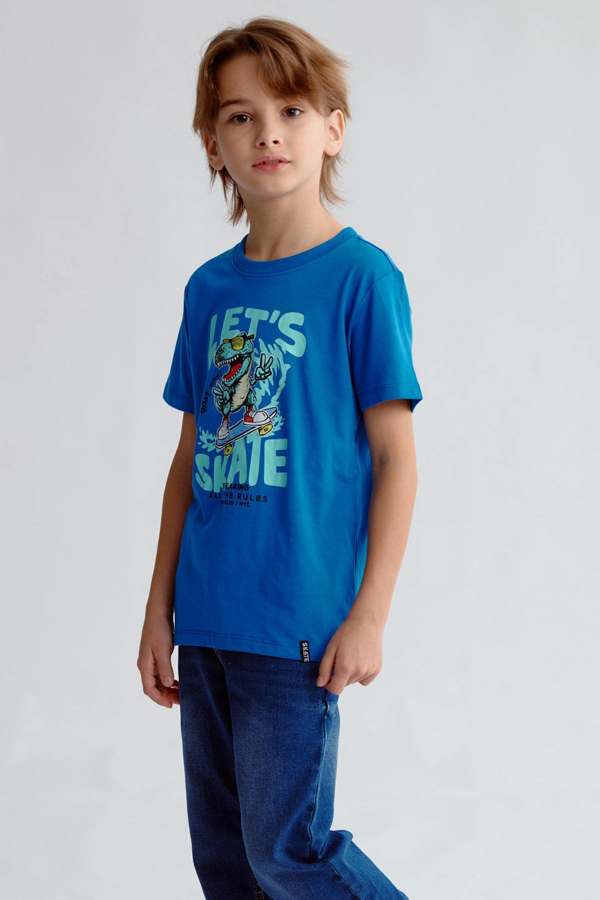 Polera Niño Básica Estampada Azulino