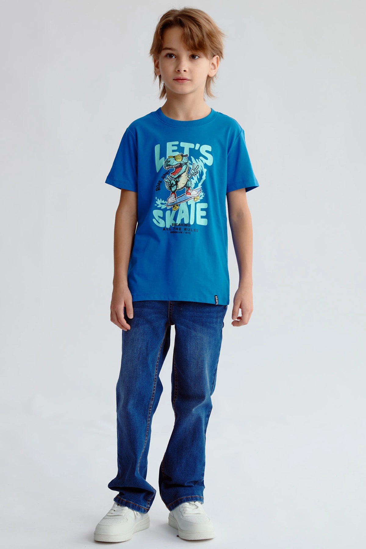 Polera Niño Básica Estampada Azulino