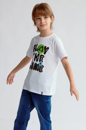 Polera Niño Básica Estampada Blanco