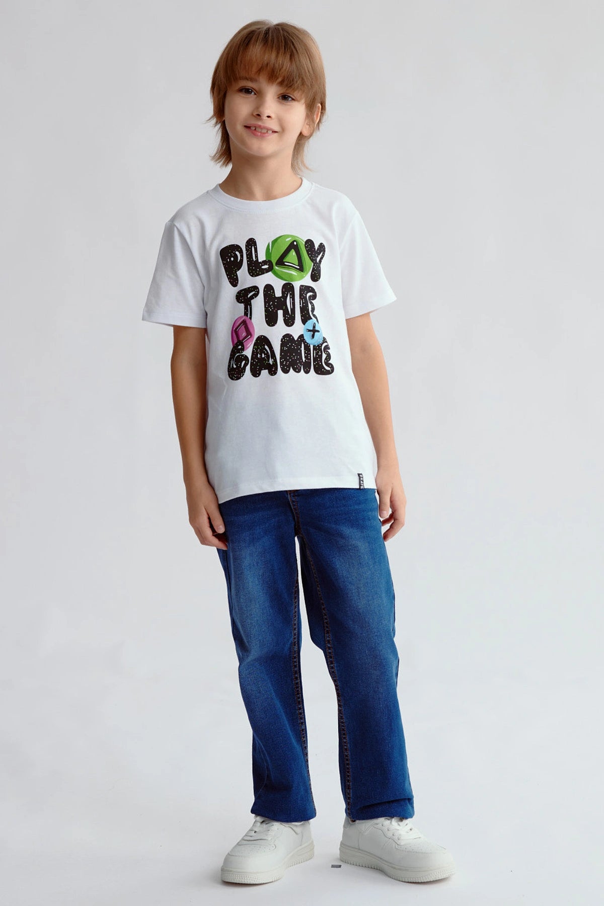 Polera Niño Básica Estampada Blanco