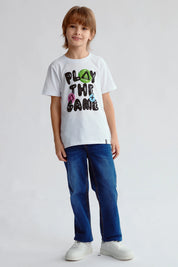 Polera Niño Básica Estampada Blanco