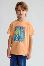 Polera Niño Básica Estampada Naranjo