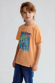 Polera Niño Básica Estampada Naranjo
