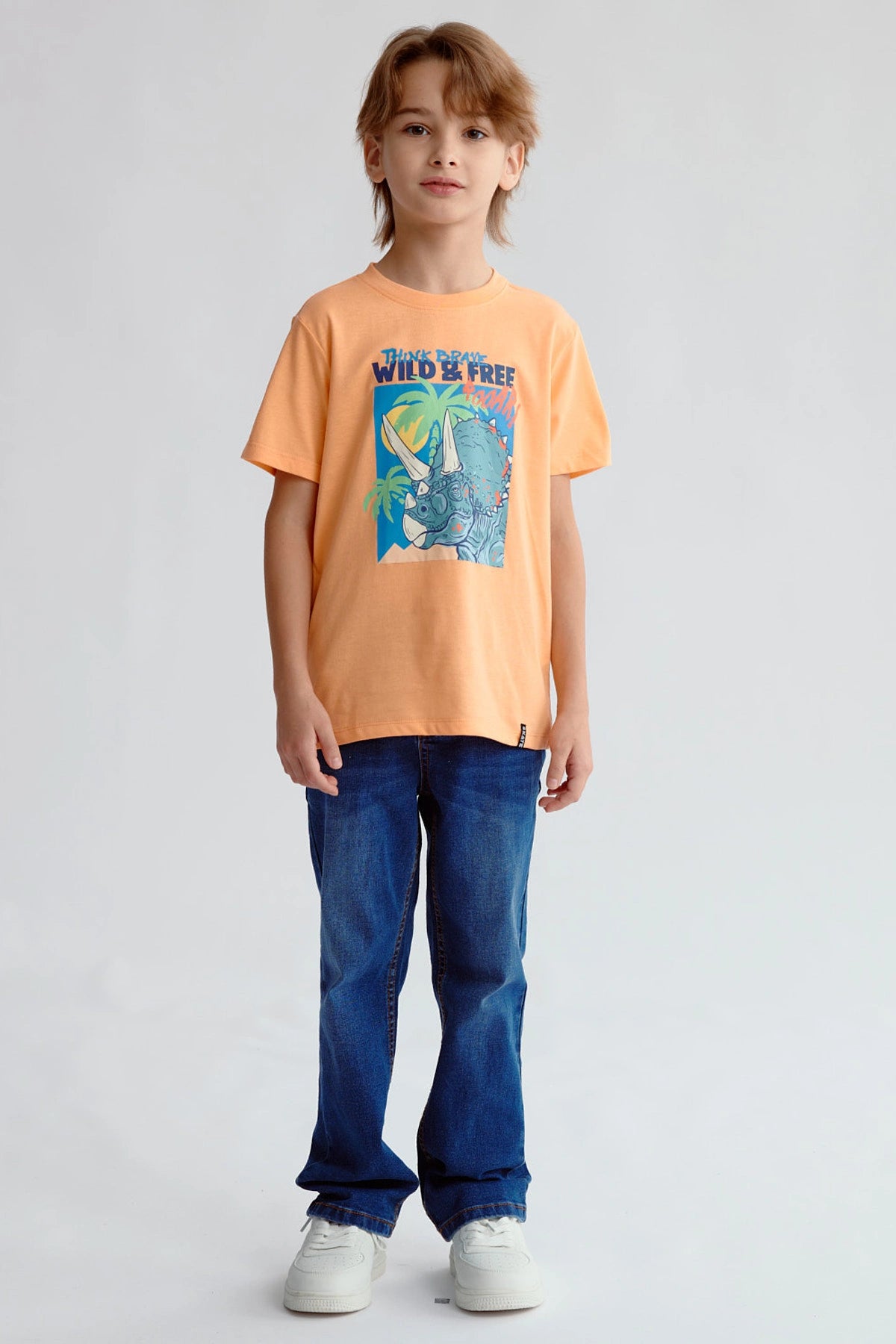 Polera Niño Básica Estampada Naranjo