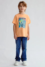 Polera Niño Básica Estampada Naranjo