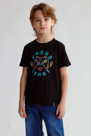 Polera Niño Básica Estampada Negro