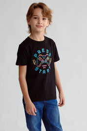 Polera Niño Básica Estampada Negro